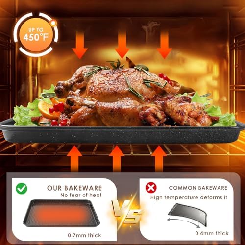 Baking Sheet Pan Set of 3, Nonstick Carbon Steel Cookie Sheets with