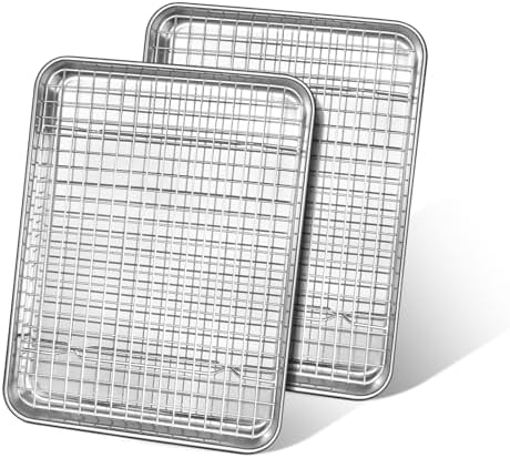 Quarter Sheet Pan with Cooling Rack, Leonyo 1/4 Cookie Sheets for