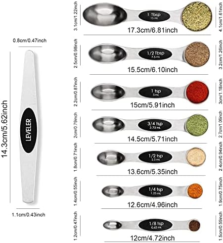 Magnetic Measuring Spoons Set Stainless Steel with Leveler,Ice Cube