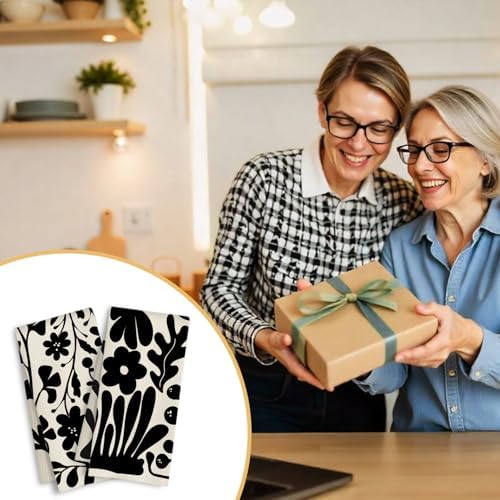 ArtisaEura Boho Abstract Retro Black Floral Kitchen Towels, Mid