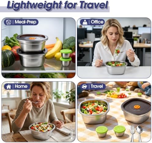 2 Pack Stainless Steel Salad Bowls To Go for Lunch & Meal Prep, 50oz