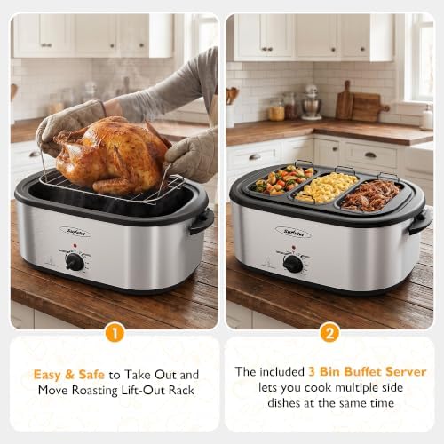Sunvivi 28QT Electric Roaster Oven with 3 Buffet Server for 30lb Big