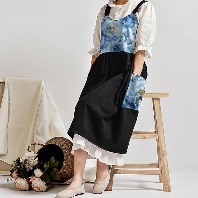 Uaussi Cotton Linen Apron Cross Back Work Apron - Image 4