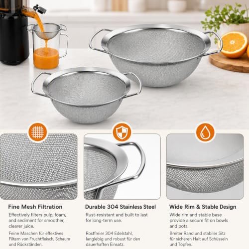 2 Pack Fine Mesh Juice Strainer for Juicing, Dual Handle 304 Stainless