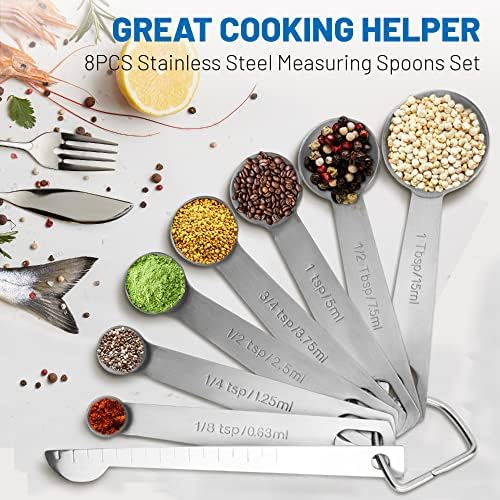 Measuring Spoons, 8-Piece Heavy Duty Stainless Steel Measuring Spoons