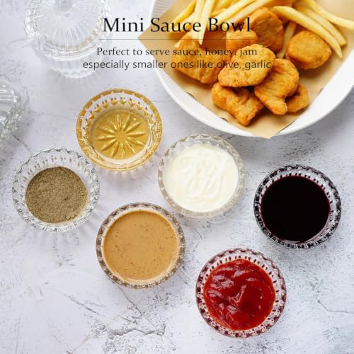Set of 6 Mini Glass Bowls, 2 OZ Round Prep Bowl, Small Dipping Bowls