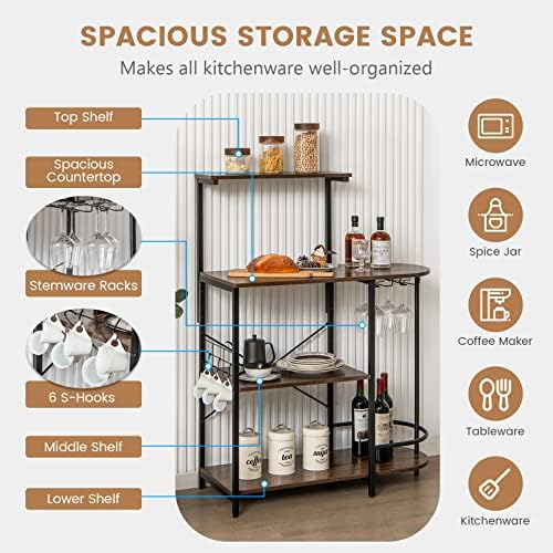 Giantex Kitchen Bakers Rack, 4-Tier Microwave Stand, Rustic Brown