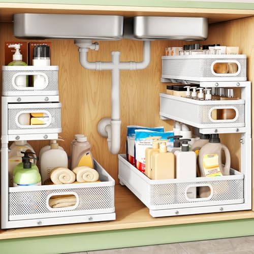 Kitstorack Under Sink Organizer, 2-Pack 3-Tier Height Adjustable