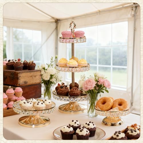 Round Metal Cupcake Tray Set, Crystal Dessert Display Stand for