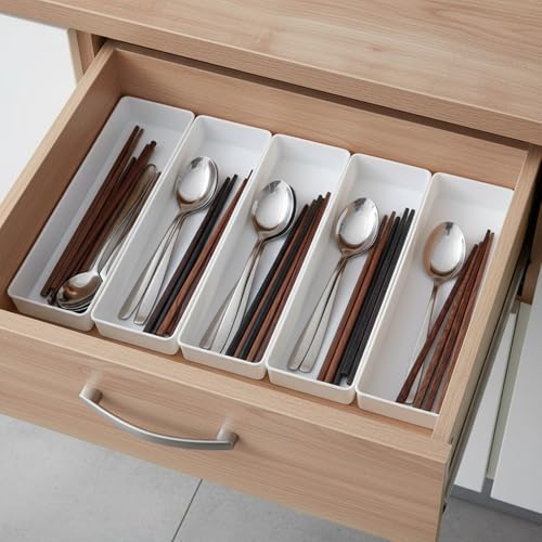 6-Pack White Plastic Desk Organizer Trays, Rectangular Stackable