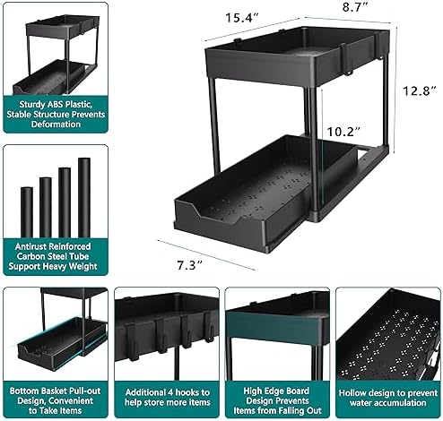 Under Sink Organizer, 2‐Tier Pull‐Out Cabinet Storage for Bathroom