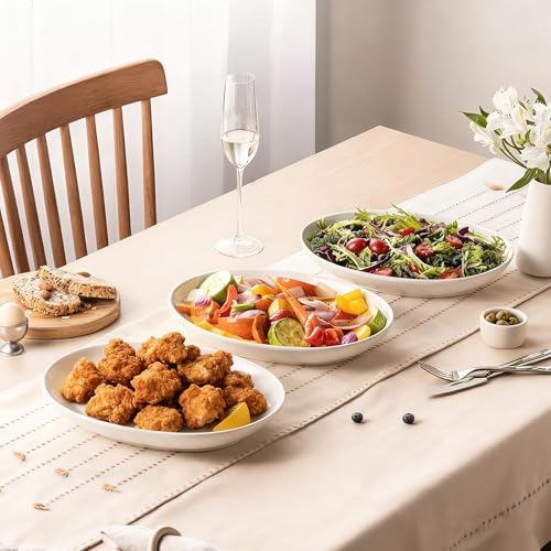 12 Inch Oval Serving Platters Set of 3, White Ceramic Serving Platters for Serving Food, Deep Porcelain Oval Platter for Appetizers, Salad, Pasta, Vegetables, Microwave Dishwasher Oven Safe