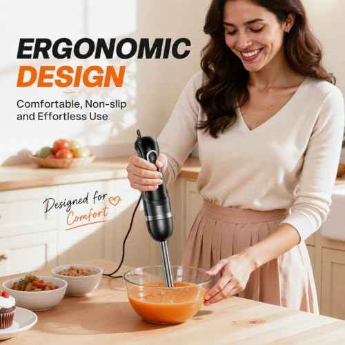 Turelar Corded Immersion Blender with 2 Speed Emulsifier, Puree, Blend