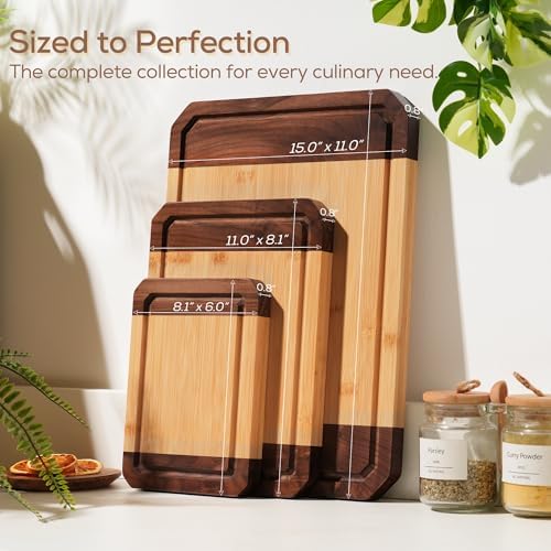 laboos Walnut Bamboo Cutting Board Set of 3 – Wood Cutting Boards for