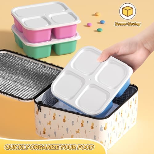 Canfanni 6 Pcs Snack Box Container Set, Reusable 3&4 Compartment Meal
