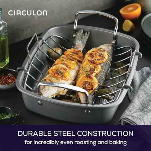 Circulon Total Bakeware Nonstick Roaster, Roasting Pan with Rack, 17-Inch x 13-Inch, Gray