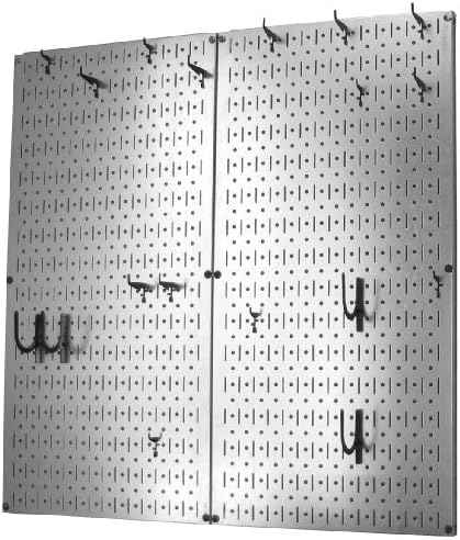 Wall Control Kitchen Pegboard Organizer Pots and Pans Storage Rack Organization Kit with Metallic Silver Pegboard and Black Accessories