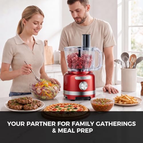 Homtone 16 Cup 9-in-1 Food Processor, Red