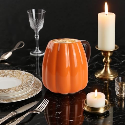 Halloween Pumpkin mugs Set Of 2-25oz Large Ceramic Pumpkin Cups