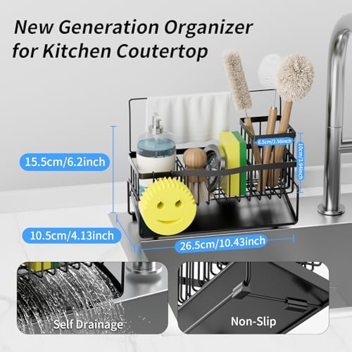 Sponge Holder for Kitchen Sink, 304 Stainless Steel, Black