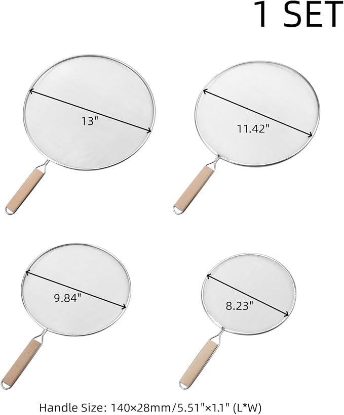 Oedema Set of 4 Splatter Screen Stainless Steel Grease Splatter Guard Fine Mesh - Image 2