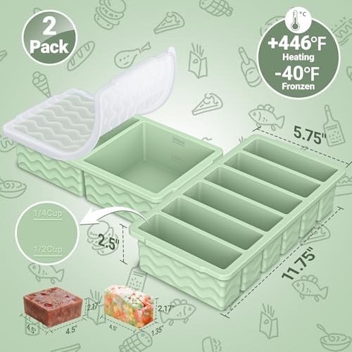 2-Pack Silicone Freezer Trays with Lid, 2 Large 2-Cup(500ml) & 6 Small