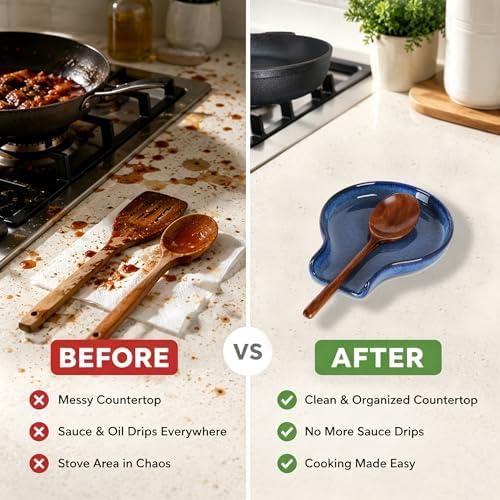 HAPPY KIT 6 Inch Ceramic Spoon Rest for Stove Top, Wide Utensil Holder