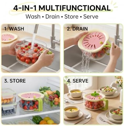 Fridge Produce Storage Container with Drain Colander & Vent Lid