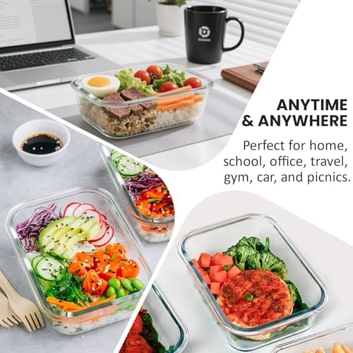 HOTEC 35OZ Glass Food Storage Container, 4-Pack