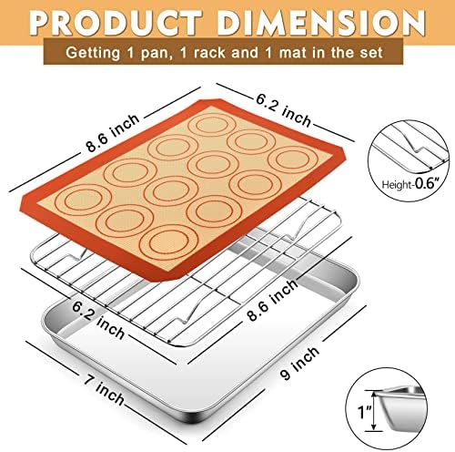 P&P CHEF 9 Inch Baking Sheet, Cooling Rack and Mat Set