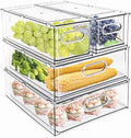 4 Pack Stackable Refrigerator Organizer Drawers, Clear