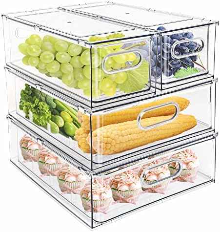 4 Pack Stackable Refrigerator Organizer Drawers, Clear