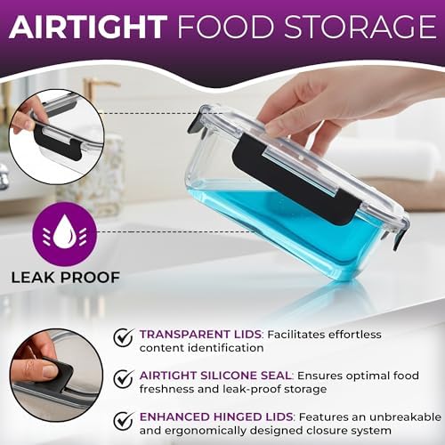 Glass Food Storage Containers Bowls with Airtight Snap Locking Lids