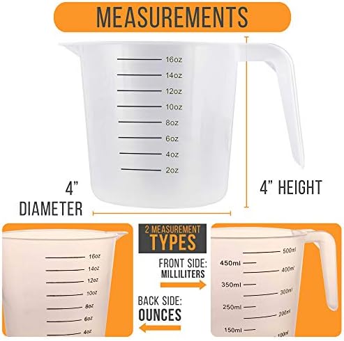 U.S. Kitchen Supply Plastic Measuring Cups with Handles - 16 oz