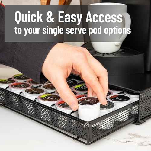 Mind Reader Single Serve Coffee Pod Drawer, 36 Pod Capacity, Countertop Organizer, Removable Dividers, Metal, Black