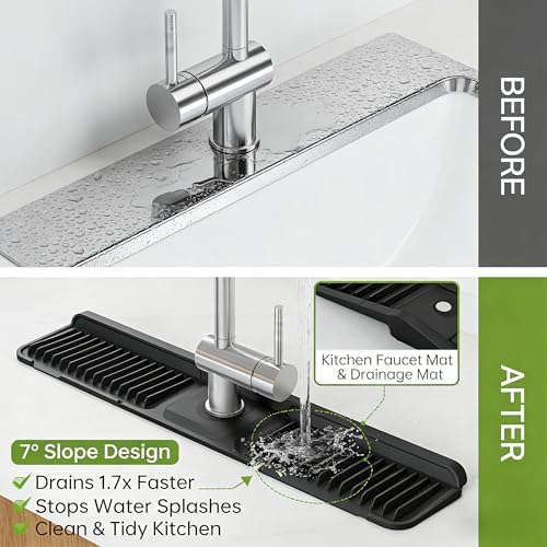 Silicone Faucet Mat for Kitchen Sink Water Splash Guard Behind Faucet
