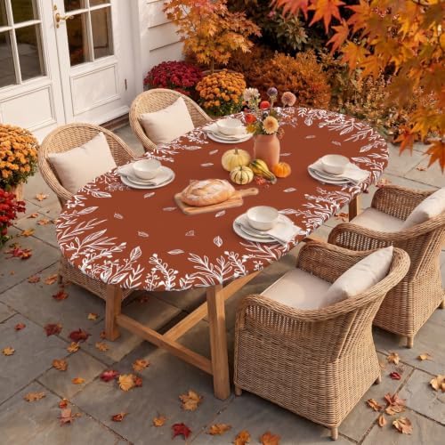 Horaldaily Fall Fitted Tablecloth for 64x44 Inch Oval,Wild Flowers