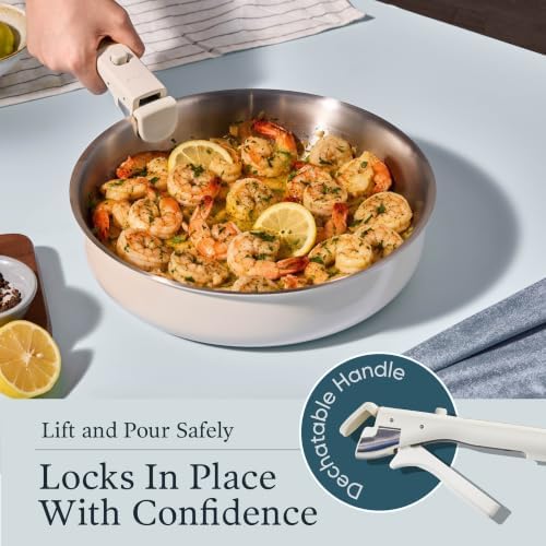 CAROTE 21pcs Tri-Ply Stainless Steel Cookware Set with Detachable Handle