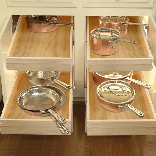 Mulush Pull Out Cabinet Organizer, 14''W×21''D×16''H Soft Close Slide Out Wood Drawer Shelves Storage for Kitchen, 2-Tier, Finished, Heavy-Duty, Bottom Assembly