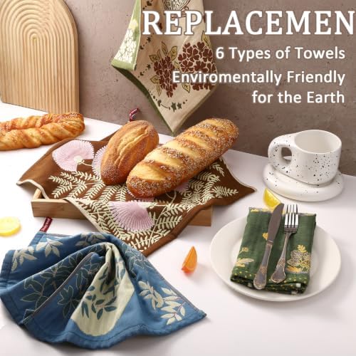 6 Pack Boho Floral Kitchen Dish Towels 100% Cotton Thick 4 Layer