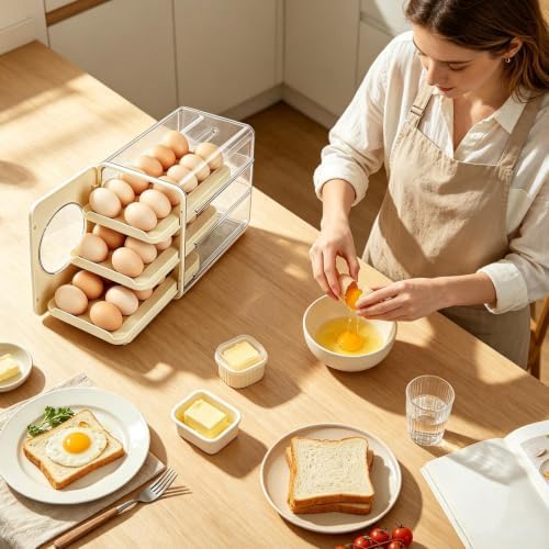 Egg Dispenser for Refrigerator – Clear Sloped Track Design Sorter Box