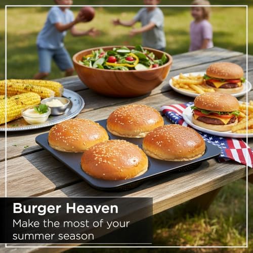 Wrenbury Hamburger Bun Pan Carbon Steel Nonstick - 4-Cavity Baking
