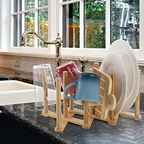 Lawei 2 Pack Bamboo Bottle Drying Rack, Retractable Bottle Cup Dish
