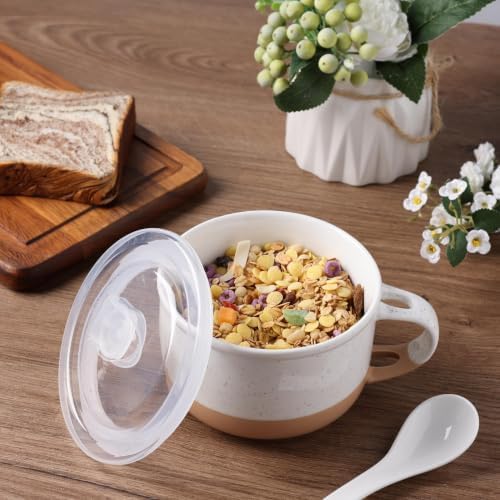 GBhome Ceramic Soup Mugs with Handles and Lids,24 OZ Soup Cups Set of