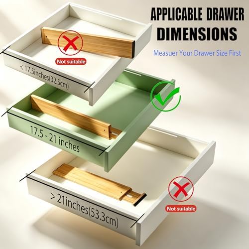 4 Pack Bamboo Drawer Divider, 17-22" Adjustable Organizers
