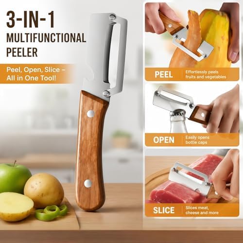 3-in-1 Vegetable Peeler with Scallion Shredder & Bottle Opener – Wide