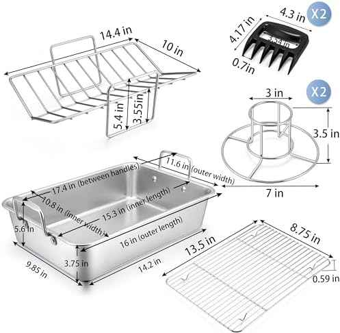 P&P CHEF 16" Roasting Pan with Rack, 7 PCS Stainless Steel Turkey Pan Rack