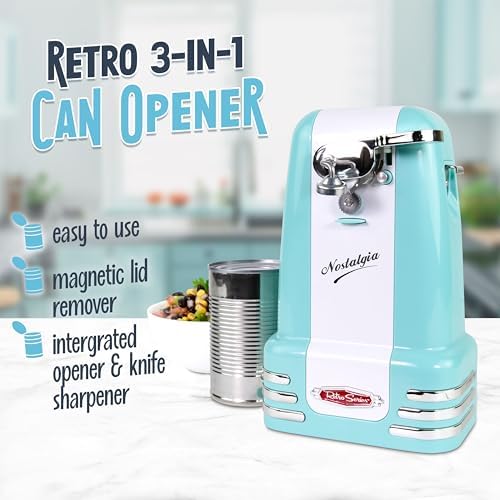 Nostalgia Retro Electric Can Opener for Kitchen with Magnetic Lid