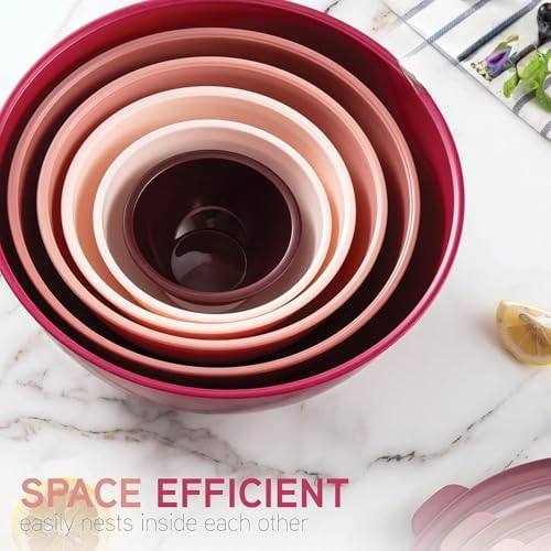 12 Piece Mixing Bowls with Lids Set BPA Free Plastic Nesting Bowls for