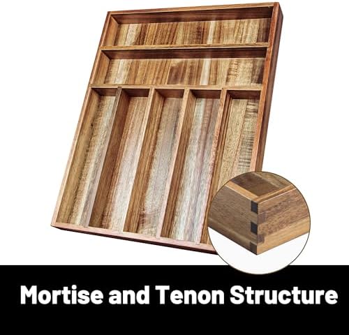 KITEISCAT Acacia Wood Silverware Organizer, 7-Compartment